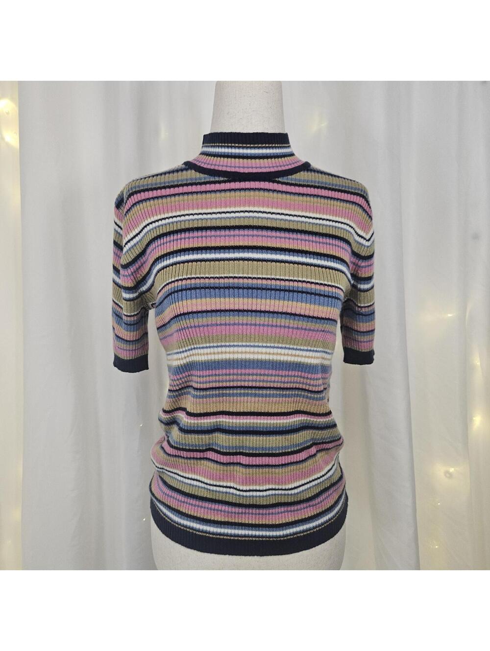Vintage SagHarbor .5 sleeve striped sweater turtleneck top size small